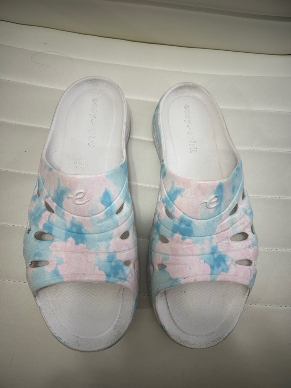 Easy Spirit Tie-Dye Slide Sandals - Pink & Blue